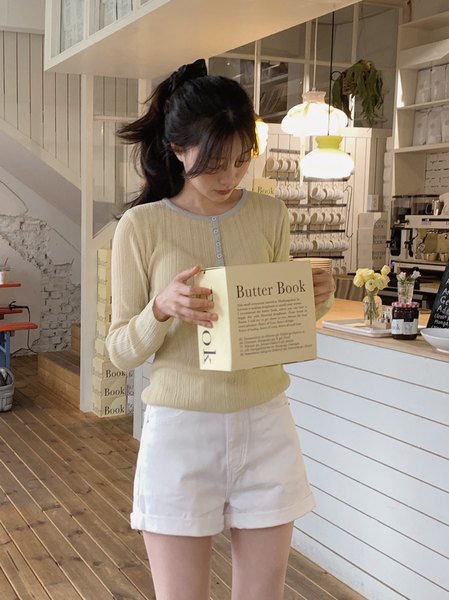 [SLOWAND] # SLOWMADE Butter Book Summer Half Open Knitwear