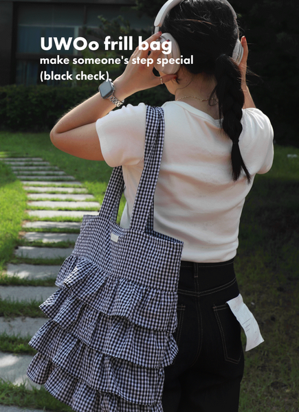 [honokaa] UWOo Frill Bag (Black Check)