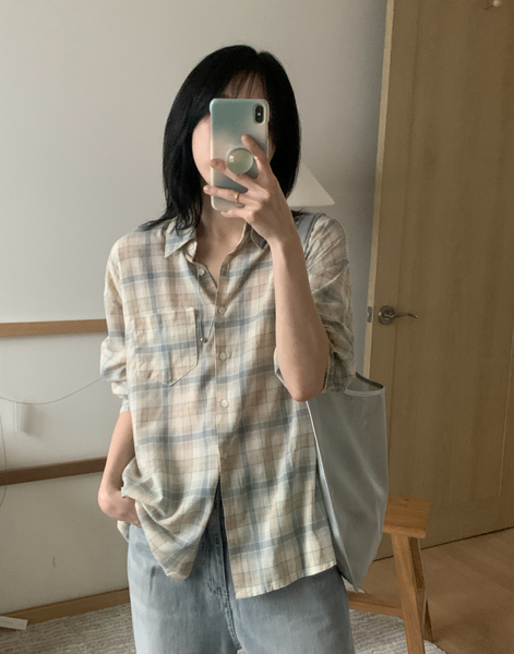 [98°C] Pastel Checkered Shirt