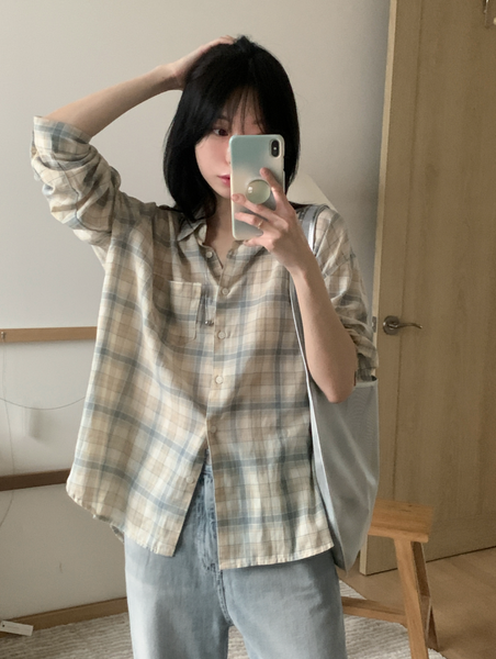 [98°C] Pastel Checkered Shirt