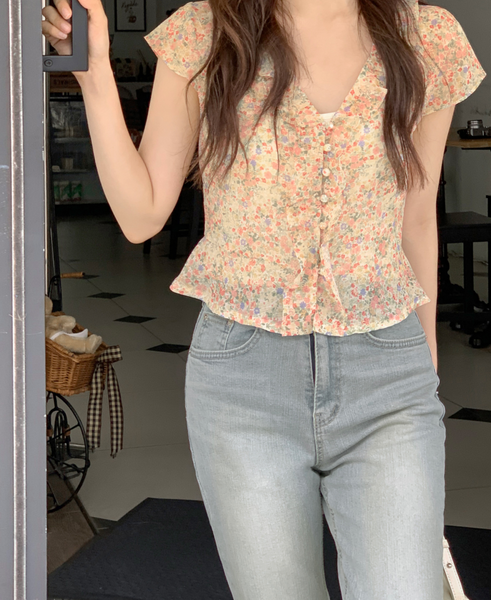 [98°C] Chiffon Flower Blouse