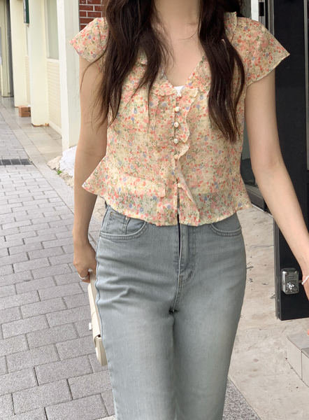 [98°C] Chiffon Flower Blouse