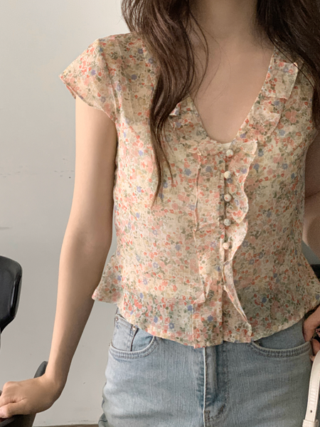 [98°C] Chiffon Flower Blouse