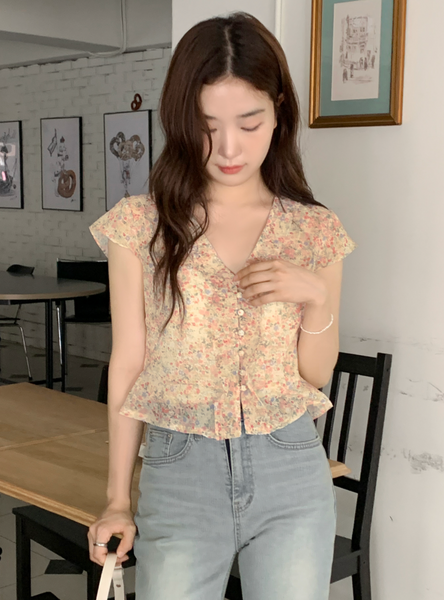 [98°C] Chiffon Flower Blouse