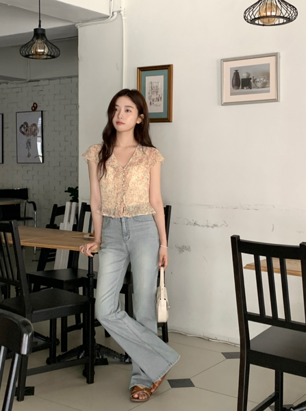 [98°C] Chiffon Flower Blouse