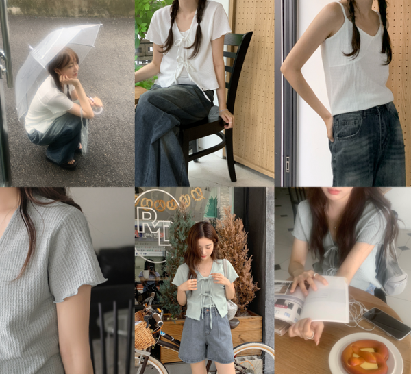 [98°C] Wave Short-sleeved Cardigan + Sleeveless Set