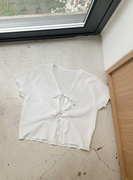 [98°C] Wave Short-sleeved Cardigan + Sleeveless Set