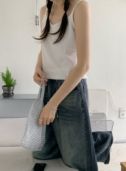 [98°C] Wave Short-sleeved Cardigan + Sleeveless Set