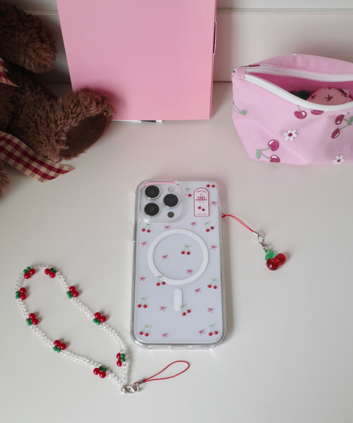 [OLIVET] Cherry Ribbon Clear Phone Case / MagSafe Phone Case