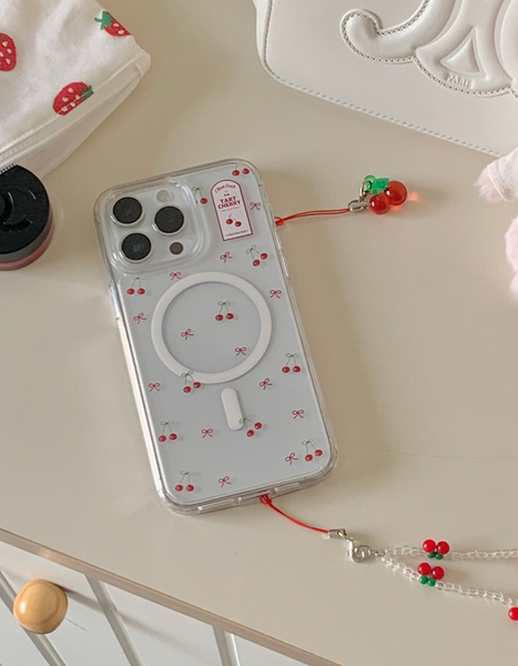 [OLIVET] Cherry Ribbon Clear Phone Case / MagSafe Phone Case