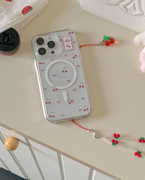 [OLIVET] Cherry Ribbon Clear Phone Case / MagSafe Phone Case