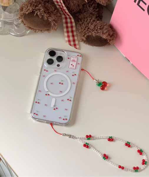 [OLIVET] Cherry Ribbon Clear Phone Case / MagSafe Phone Case