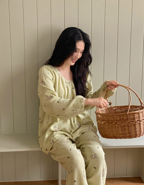 [Junneedu] Romantic Mocha Yoru Cotton Pajama Set