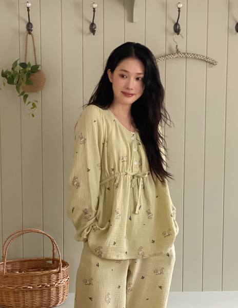 [Junneedu] Romantic Mocha Yoru Cotton Pajama Set