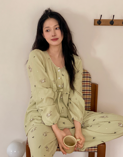 [Junneedu] Romantic Mocha Yoru Cotton Pajama Set