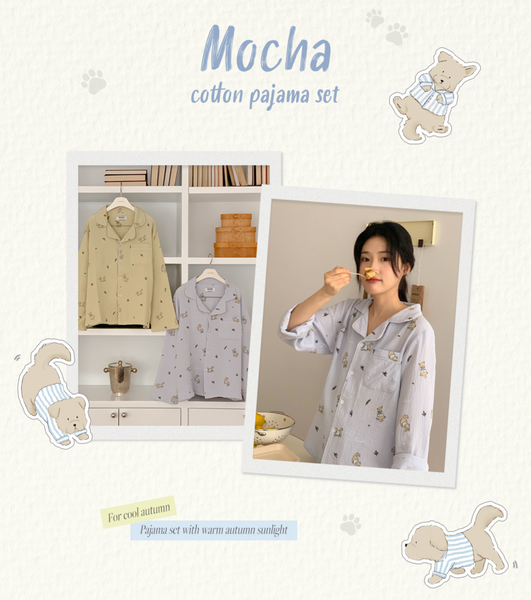 [Junneedu] Mocha Yoru Cotton Pajamas Set