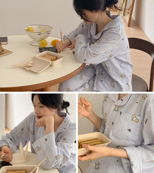 [Junneedu] Mocha Yoru Cotton Pajamas Set