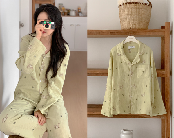 [Junneedu] Mocha Yoru Cotton Pajamas Set