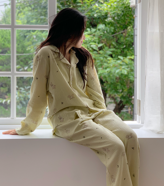 [Junneedu] Mocha Yoru Cotton Pajamas Set