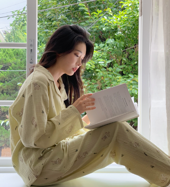 [Junneedu] Mocha Yoru Cotton Pajamas Set