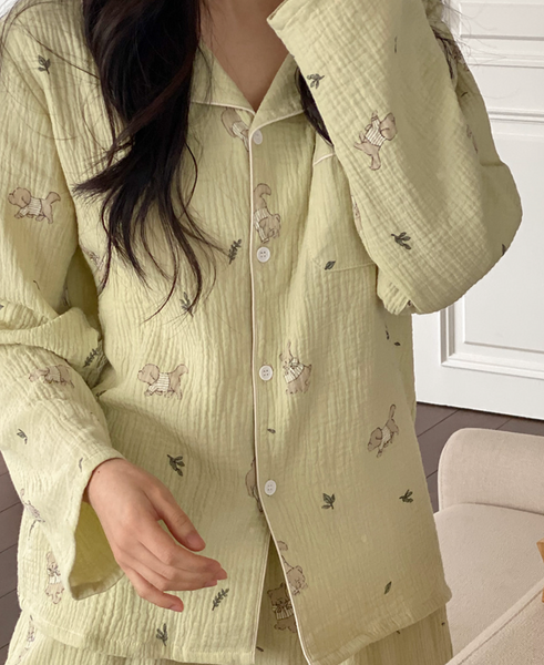 [Junneedu] Mocha Yoru Cotton Pajamas Set