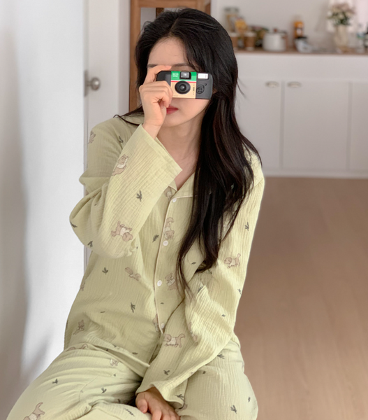 [Junneedu] Mocha Yoru Cotton Pajamas Set