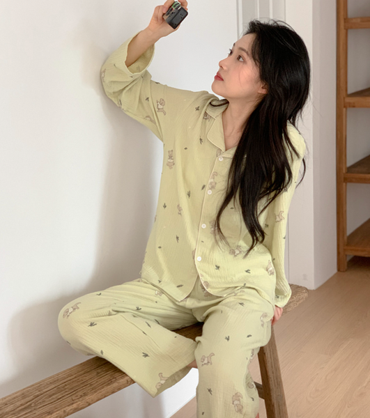 [Junneedu] Mocha Yoru Cotton Pajamas Set