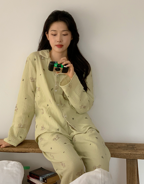 [Junneedu] Mocha Yoru Cotton Pajamas Set