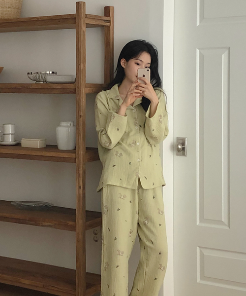 [Junneedu] Mocha Yoru Cotton Pajamas Set