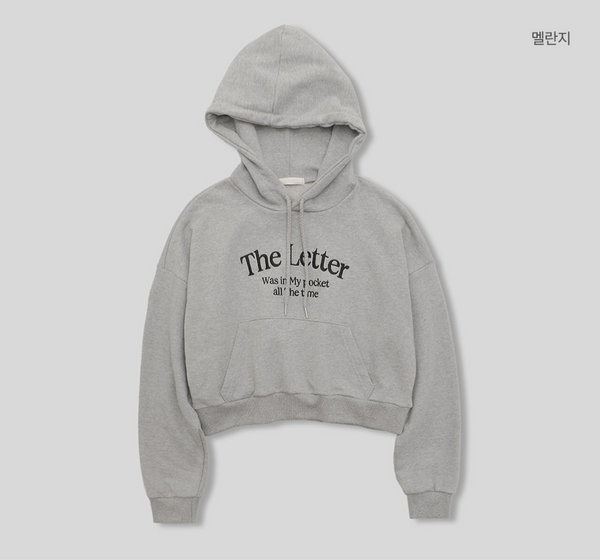 [98°C] Letter Embroidered Crop Hoodie