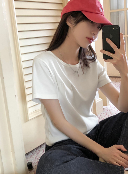 [98°C] Mermaid Embroidered Standard Short-Sleeved T-Shirt