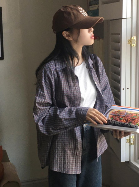 [98°C] Diget Loose Fit Checkered Shirt