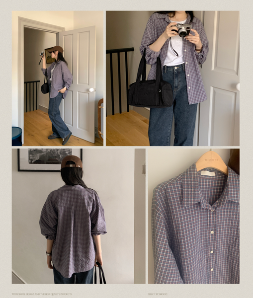 [98°C] Diget Loose Fit Checkered Shirt