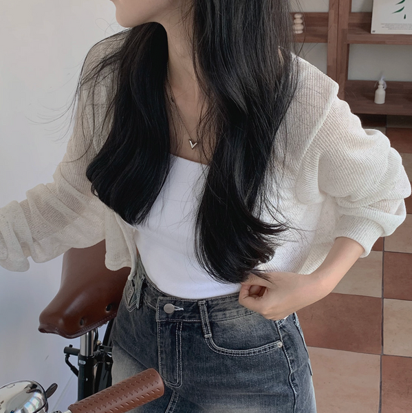 [CREAM CHEESE] Pure Skin Linen Semi-Crop Bolero Summer Cardigan