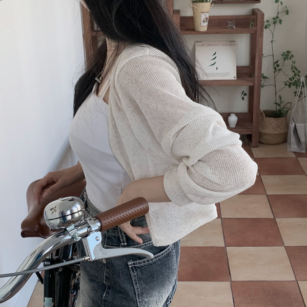 [CREAM CHEESE] Pure Skin Linen Semi-Crop Bolero Summer Cardigan