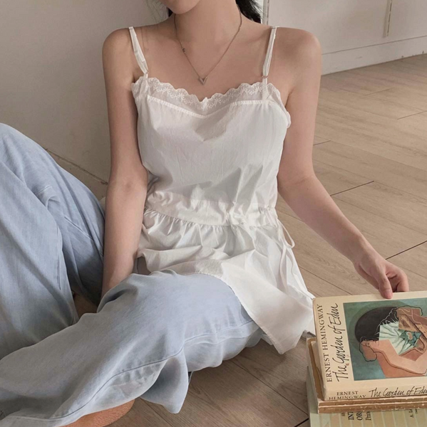 [CREAM CHEESE] Liane Pintuck Lace Bustier Sleeveless