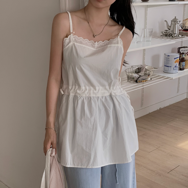 [CREAM CHEESE] Liane Pintuck Lace Bustier Sleeveless