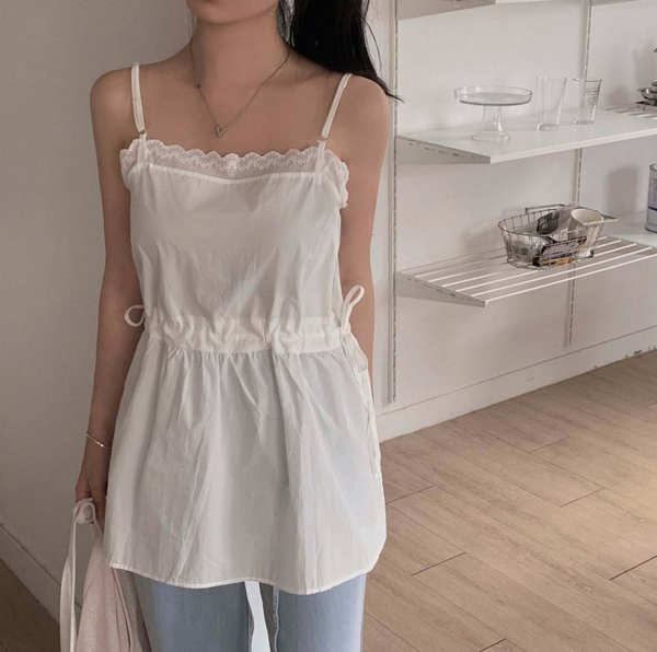 [CREAM CHEESE] Liane Pintuck Lace Bustier Sleeveless