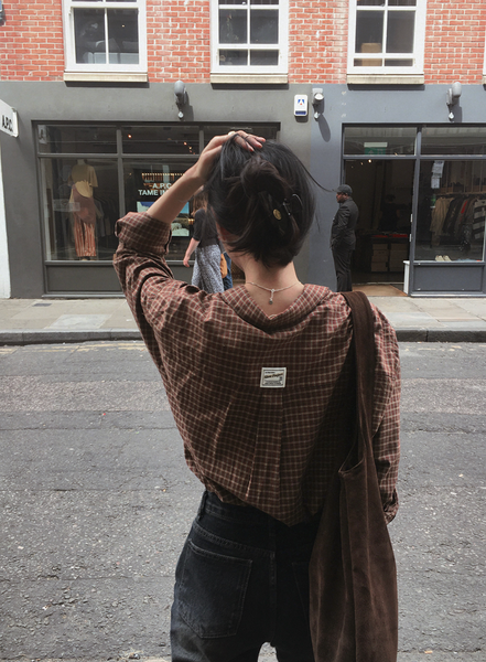 [SLOWAND] # SLOWMADE Autumn Vintage Label Checkered Shirt