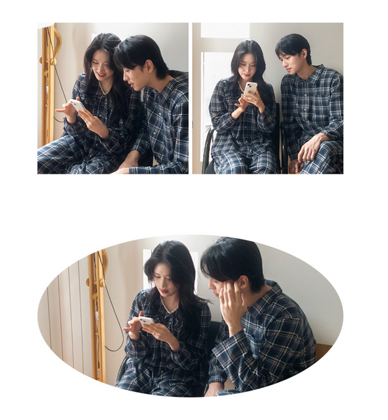 [Juuneedu] Bread Tartan Check Couple Pyjamas Set