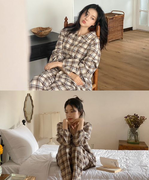 [Juuneedu] Bread Tartan Check Couple Pyjamas Set