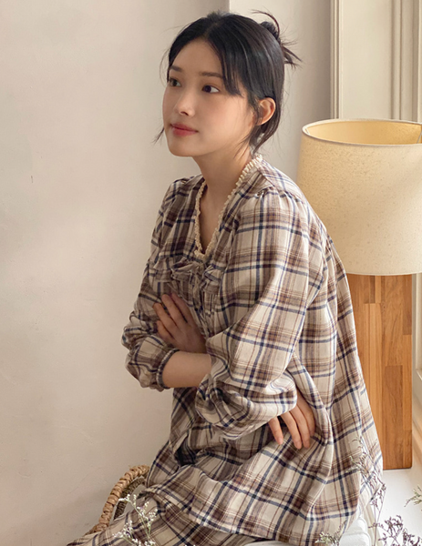 [Juuneedu] Bread Tartan Check Couple Pyjamas Set