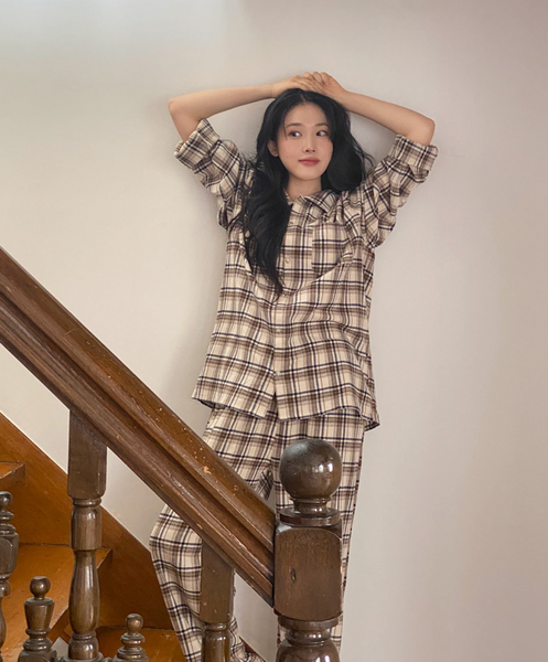 [Juuneedu] Bread Tartan Check Couple Pyjamas Set