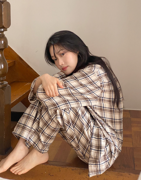 [Juuneedu] Bread Tartan Check Couple Pyjamas Set