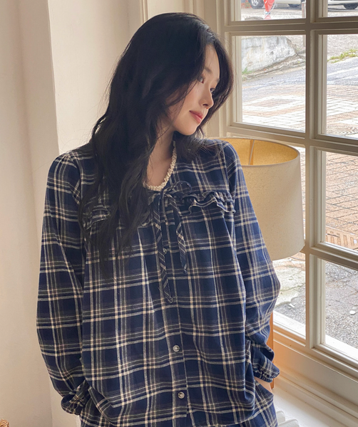 [Juuneedu] Bread Tartan Check Couple Pyjamas Set