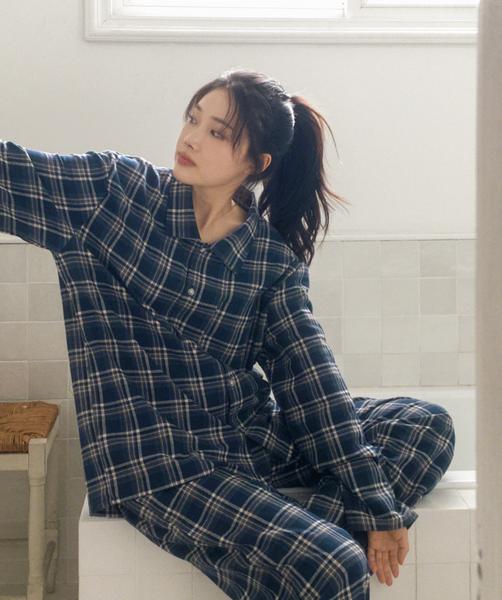 [Juuneedu] Bread Tartan Check Couple Pyjamas Set