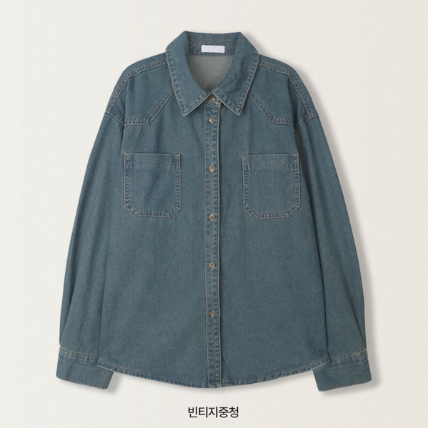 [SLOWAND] Pie Vintage Denim Pocket Shirt