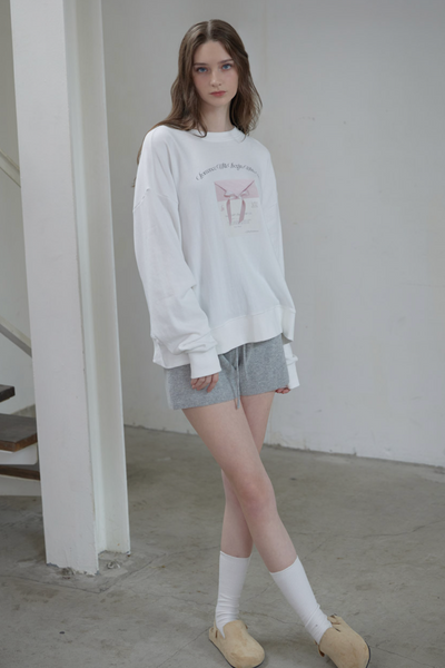 [Letter from Moon] Ribbon Letter Sweatshirt (Ivory)