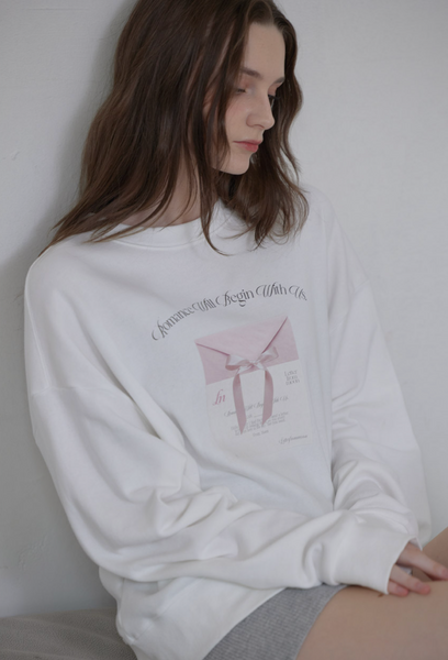 [Letter from Moon] Ribbon Letter Sweatshirt (Ivory)