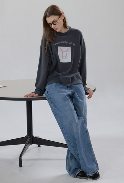 [Letter from Moon] Ribbon Letter Sweatshirt (Charcoal)